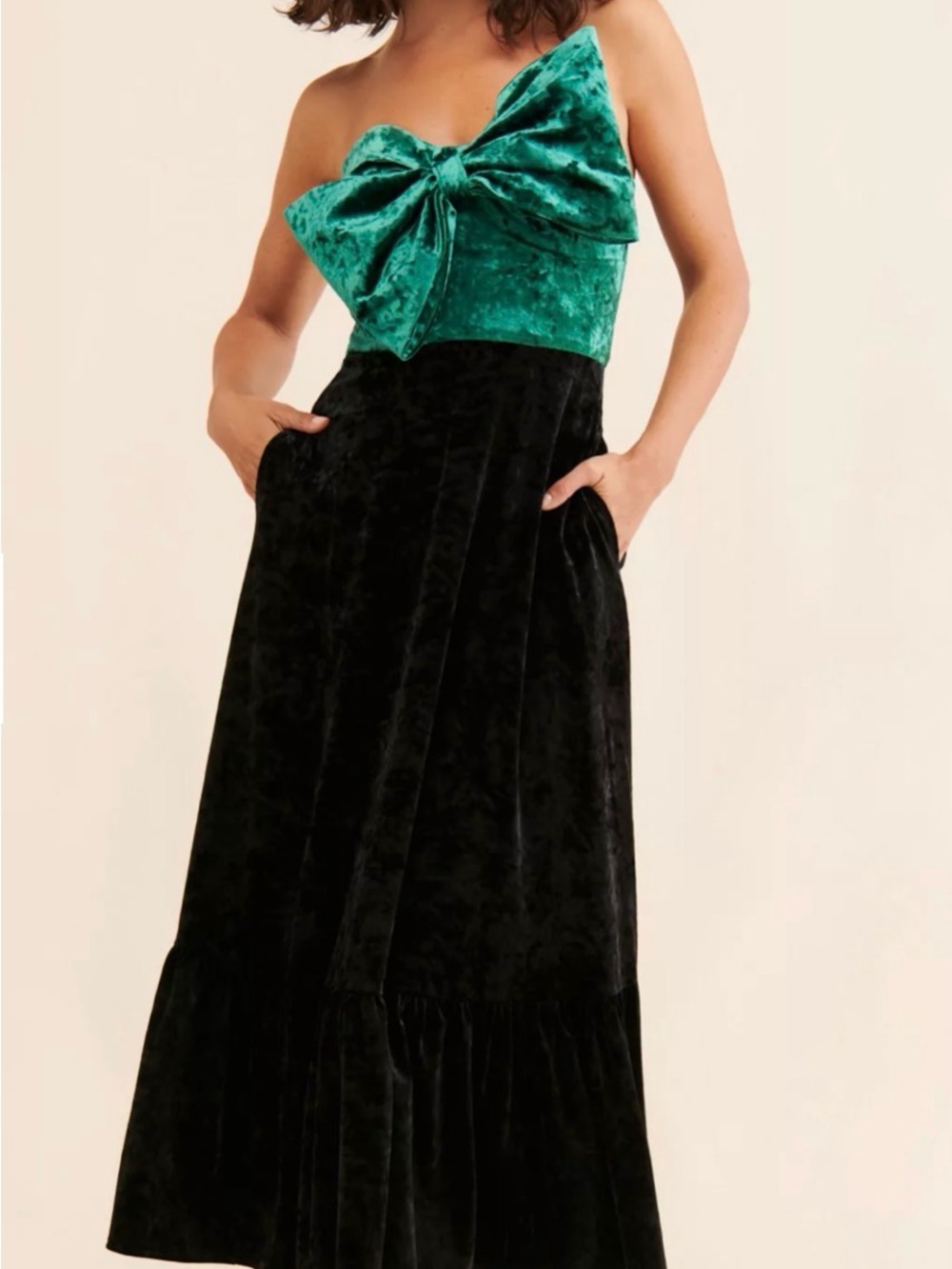Hutch Colorblock Bow-Front Velvet Dress